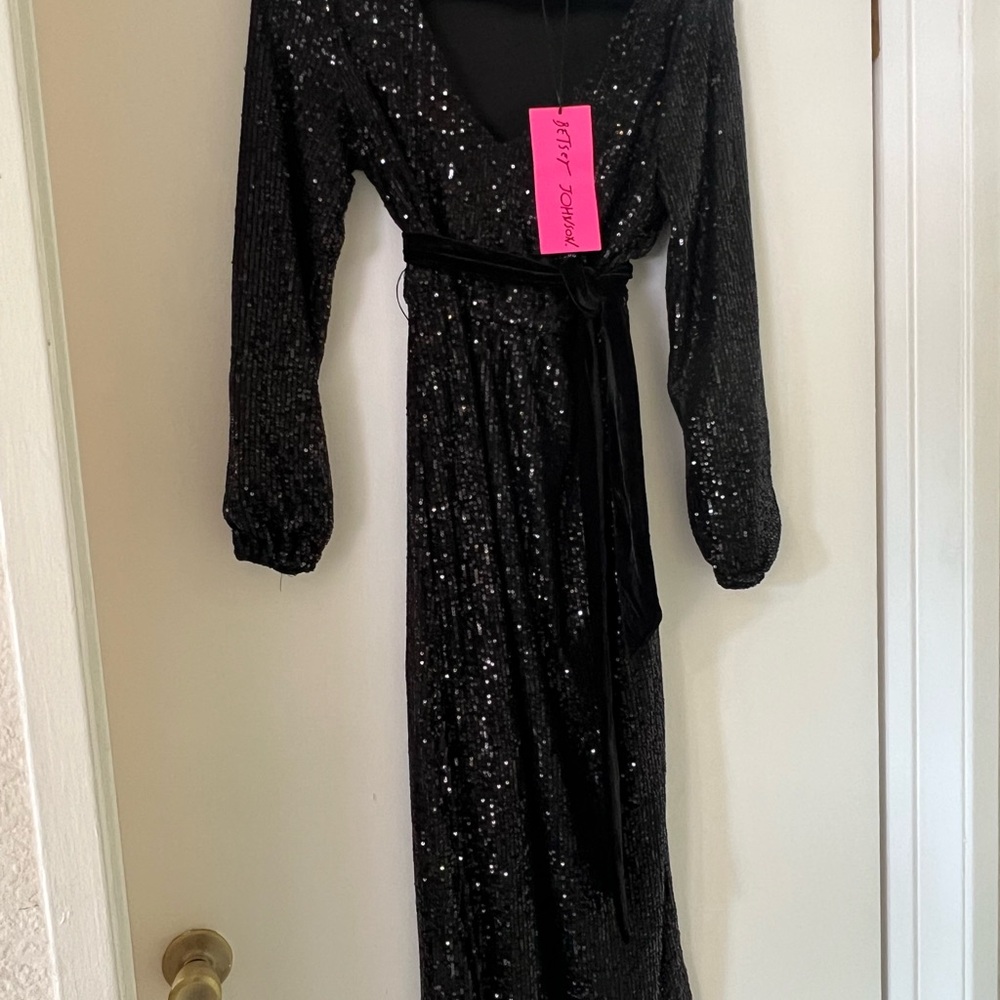 Betsey Johnson Black Sequin Midi Dress